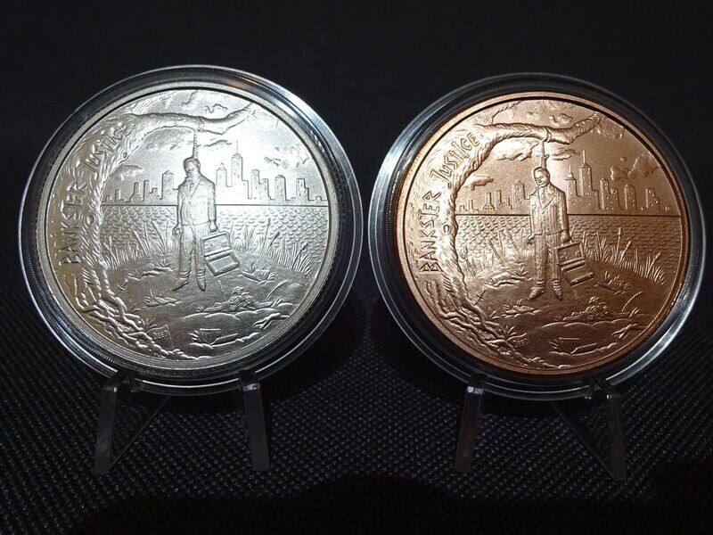 Silbermedaille Set USA Bankster Justice Suizid Galgen Gerechtigkeit Kupfermedaille 1 Oz Unze