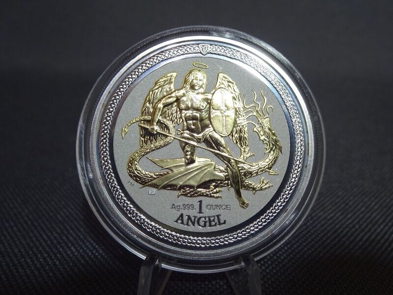 Silbermünze Isle of Man 2016 Angel 1 Crown Drachentöter Gilded Reverse Proof 1 Oz Unze