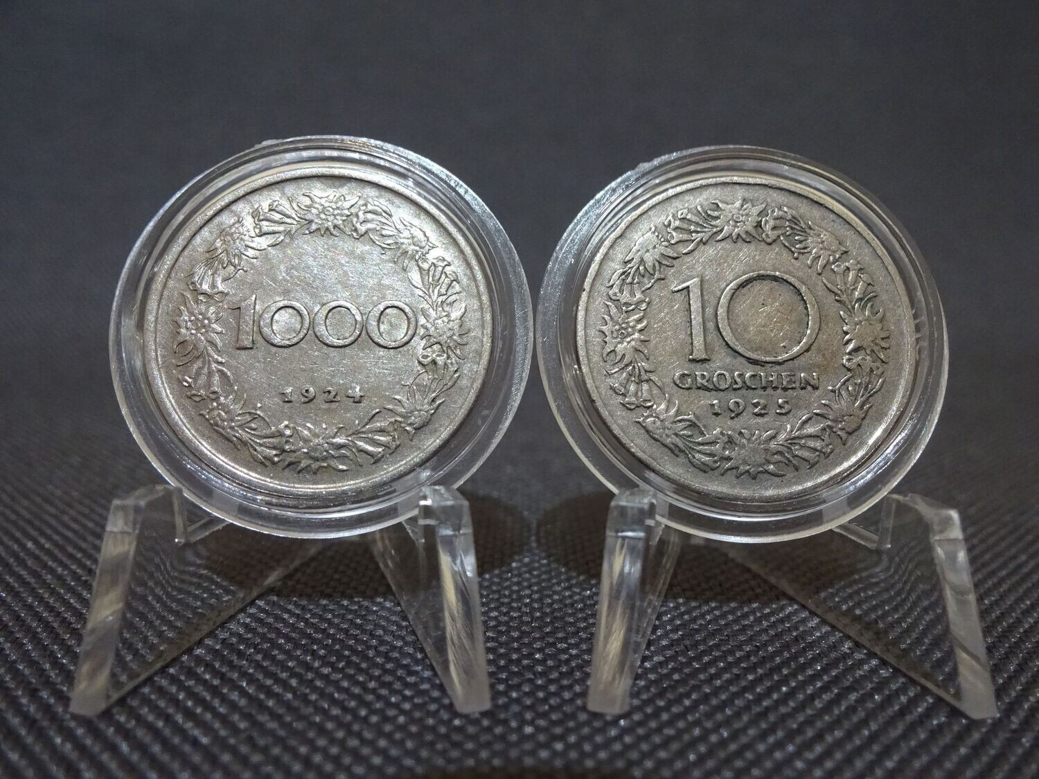 Münzen-Set Österreich 1924 & 1925 1000 Kronen 10 Groschen