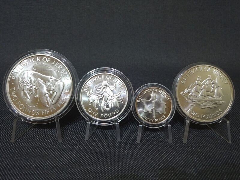 Silbermünzen-Set Bailiwick of Jersey 1972 50 Cent 1, 2 & 2,5 Pounds Silberhochzeit Queen Segelschiff Hummer