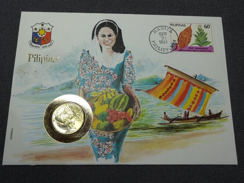 Numisbrief Münze Philippinen 1984 50 Sentimos Vergoldet Adler Numisbrief Münze Philippinen 1984 50 Sentimos Vergoldet Adler