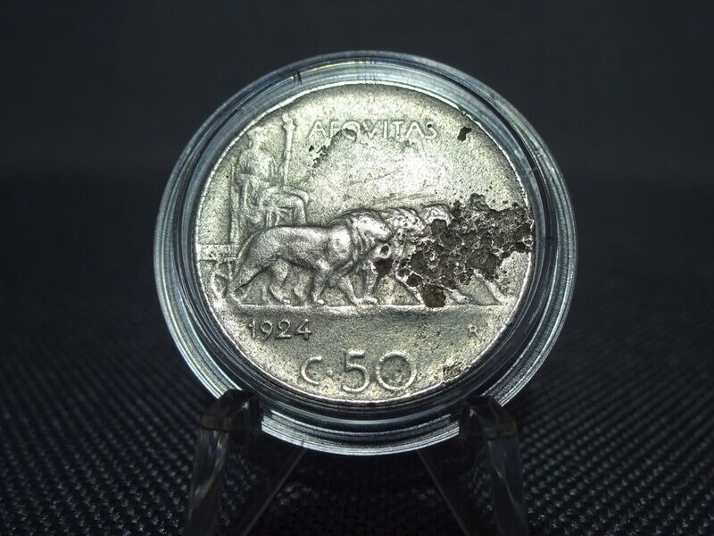 Münze Italien 1924 50 Centesimi Vittorio Riffelrand Selten Münze Italien 1924 50 Centesimi Vittorio Riffelrand Selten