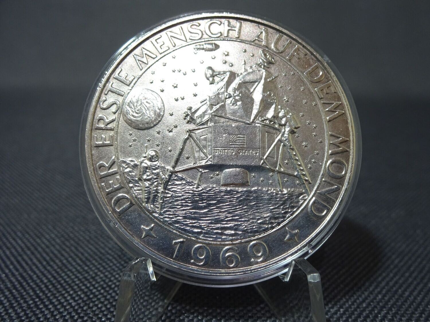 Silbermedaille 1969 Apollo 11 Raumfahrt Mondlandung Der Erste Mensch Auf Dem Mond