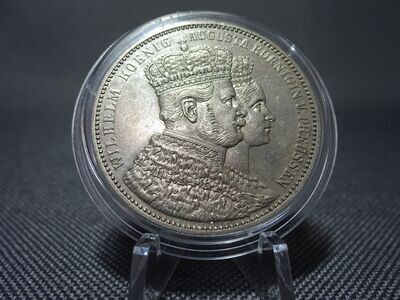 Silbermünze 1861 1 Taler Altdeutschland Preussen Krönungstaler König Wilhelm I. Augusta Patina Silbermünze 1861 1 Taler Altdeutschland Preussen Krönungstaler König Wilhelm I. Augusta Patina