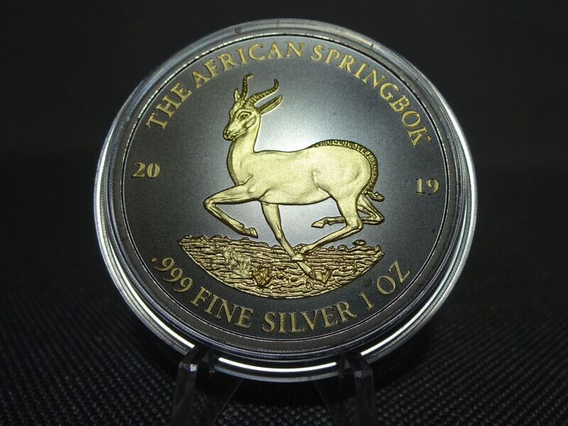 Silbermünze Gabun 2019 1000 Francs African Springbok Ruthenium Gilded 1 Oz Unze Silbermünze Gabun 2019 1000 Francs African Springbok Ruthenium Gilded 1 Oz Unze