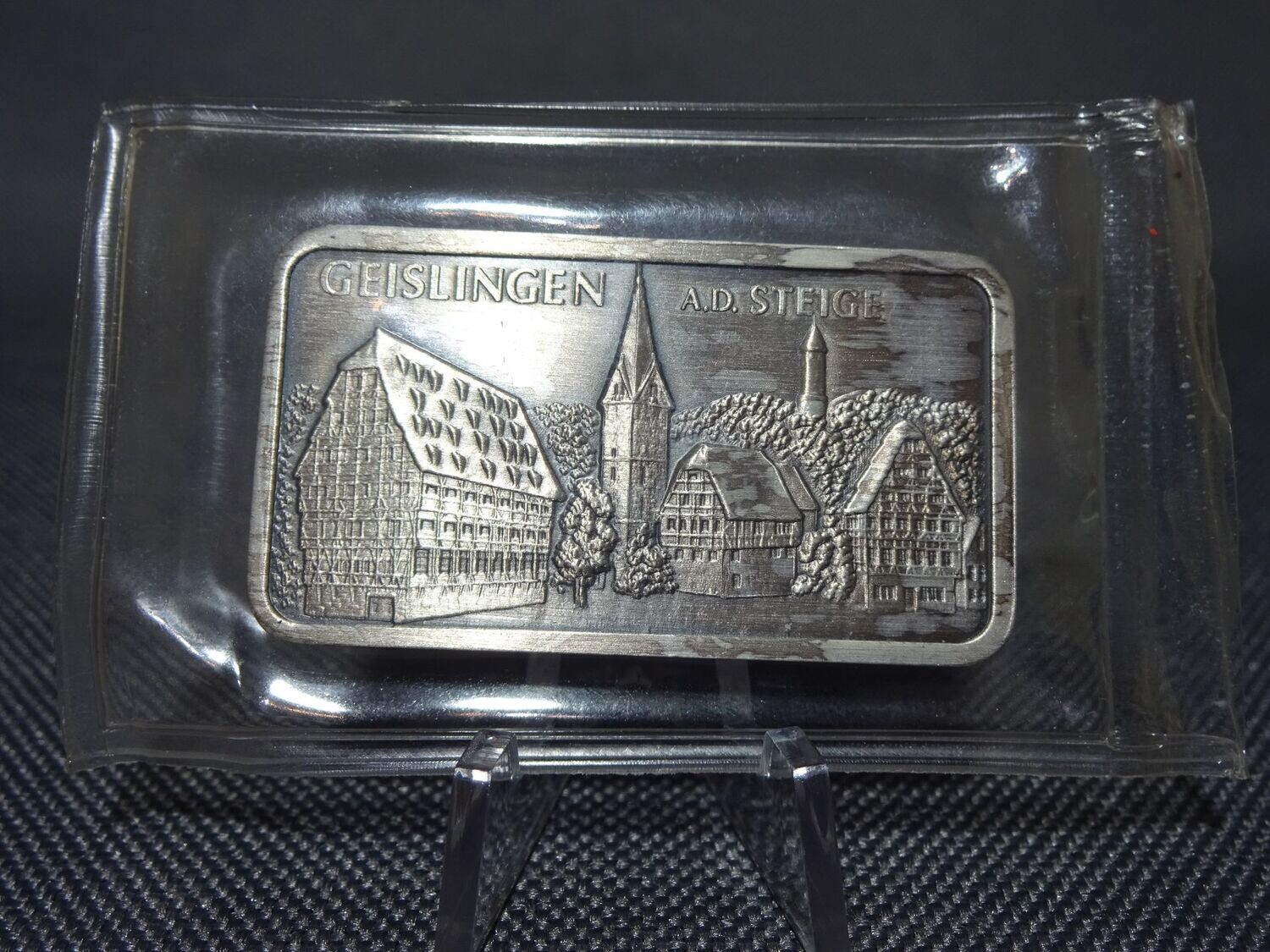 Silberbarren Heraeus Stadt Geislingen Steige Mattiert Antik Finish Folie 1 Oz Unze