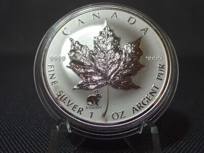 Silbermünze Kanada 1999 5 Dollars Maple Leaf Privy Mark Hase Rabbit 1 Oz Unze Silbermünze Kanada 1999 5 Dollars Maple Leaf Privy Mark Hase Rabbit 1 Oz Unze