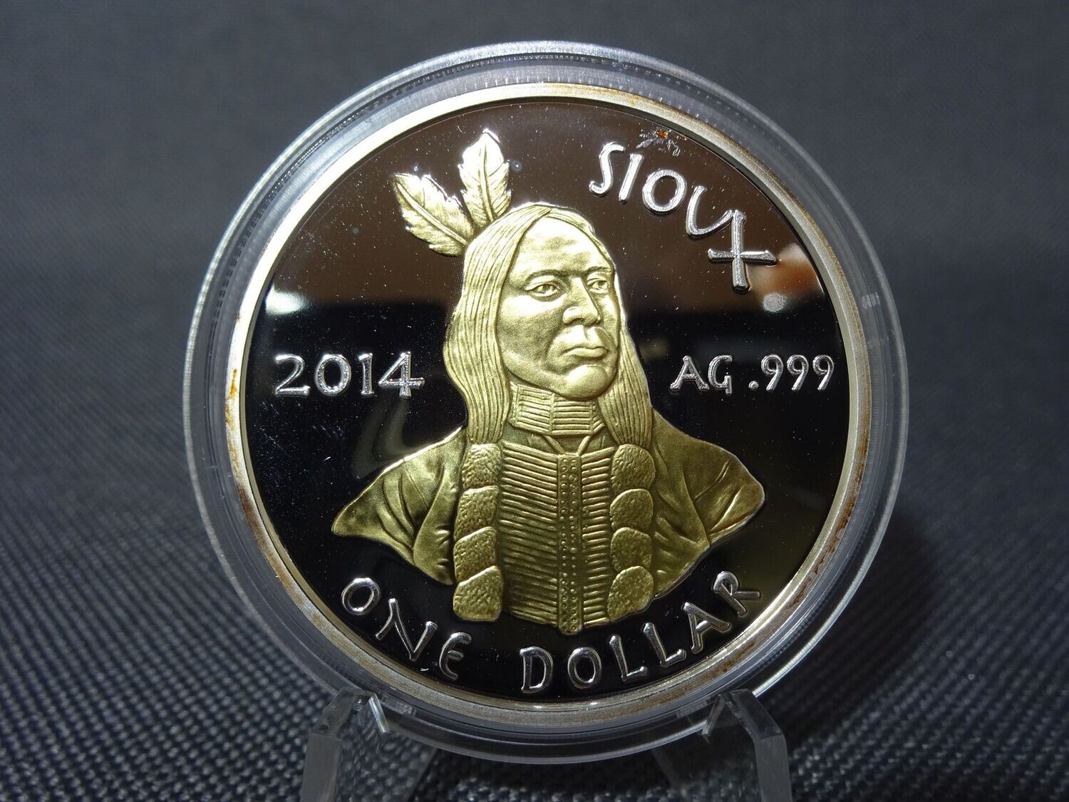 Silbermünze USA 2014 1 Dollar Oglala Sioux Tribe Indianer Gilded 1 Oz Unze
