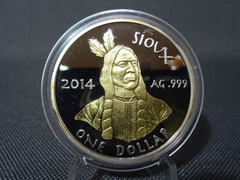 Silbermünze USA 2014 1 Dollar Oglala Sioux Tribe Indianer Gilded 1 Oz Unze Silbermünze USA 2014 1 Dollar Oglala Sioux Tribe Indianer Gilded 1 Oz Unze
