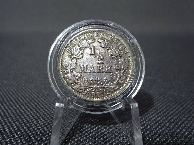 Silbermünze Deutsches Kaiserreich 1917 F 1/2 Mark Lichtenrader Fehlprägung Patina