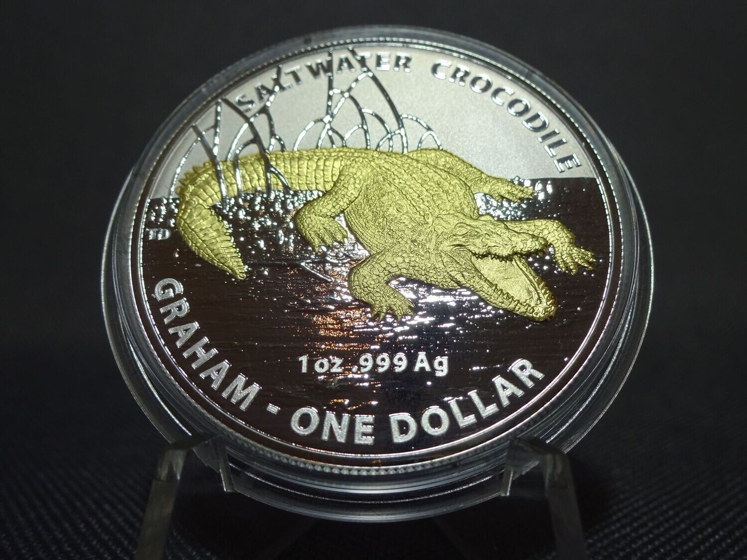Silbermünze Australien 2014 1 Dollar Saltwater Crocodile Krokodil Graham Gilded 1 Oz Unze
