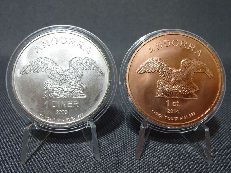 Silbermünze Andorra 2009 1 Diner Kupfermünze 2014 Set Eagle Adler 2x 1 Oz Unze