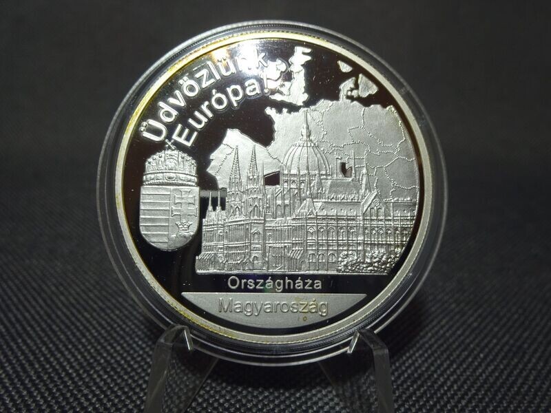 Silbermedaille Ungarn Üdvözlünk Europa Magyaroszag Parlament PP Proof 1 Oz Unze