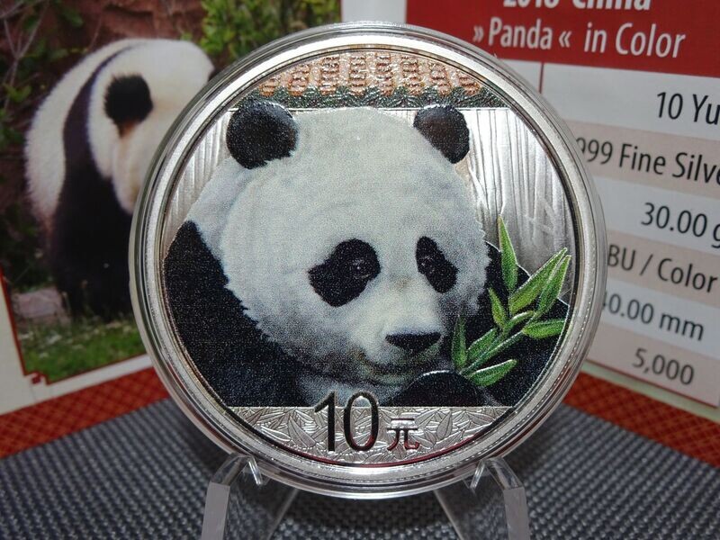 Silbermünze China Panda 2018 10 Yuan Farbe Koloriert 30 g
