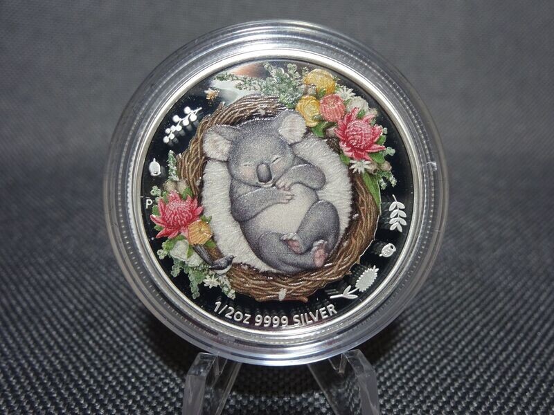 Silbermünze Australien Koala 2021 50 Cents Tierbaby Dreaming Down Under Farbe Koloriert PP Proof 1/2 Oz Unze Silbermünze Australien Koala 2021 50 Cents Tierbaby Dreaming Down Under Farbe Koloriert PP Proof 1/2 Oz Unze