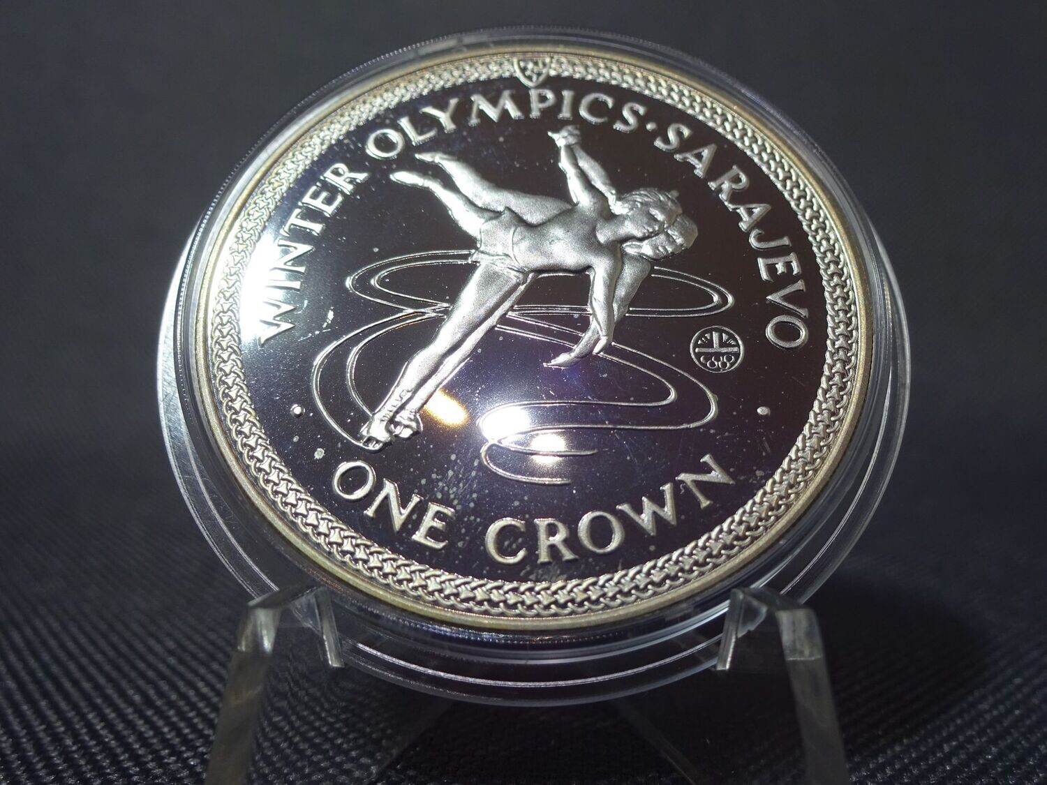 Silbermünze Isle Of Man 1984 1 Crown Krone Winter Olympiade Sarajevo Eislaufen PP