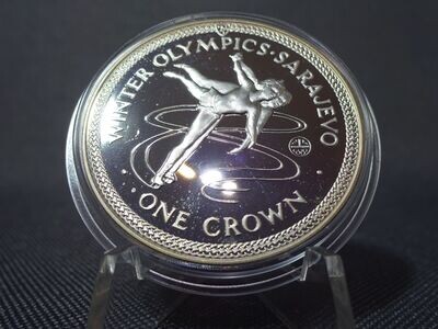 Silbermünze Isle Of Man 1984 1 Crown Krone Winter Olympiade Sarajevo Eislaufen PP Silbermünze Isle Of Man 1984 1 Crown Krone Winter Olympiade Sarajevo Eislaufen PP