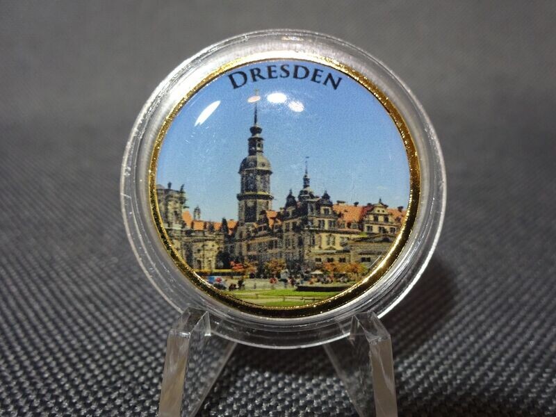 Münze Deutschland 2 Euro Dresden Farbe Emaille Vergoldet