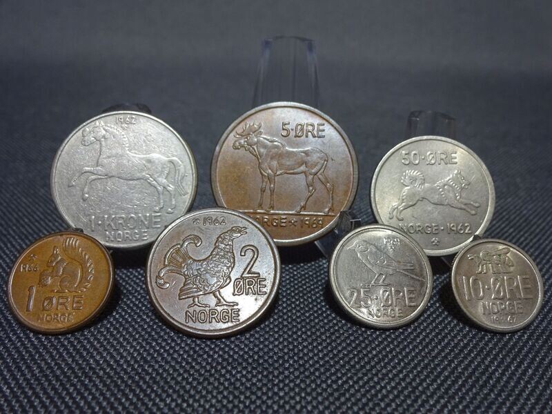 Münzen Set Norwegen 1962 - 1969 1 Öre - 1 Kroner Krone Wald Elch Wolf Vogel Pferd Biene