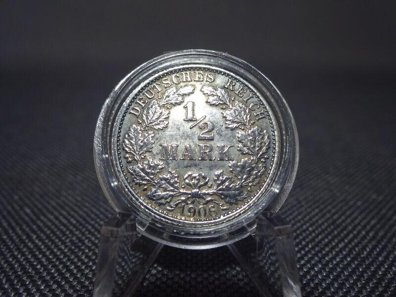 Silbermünze Deutsches Kaiserreich 1906 F 1/2 Mark Fehlprägung Stempelbruch Patina