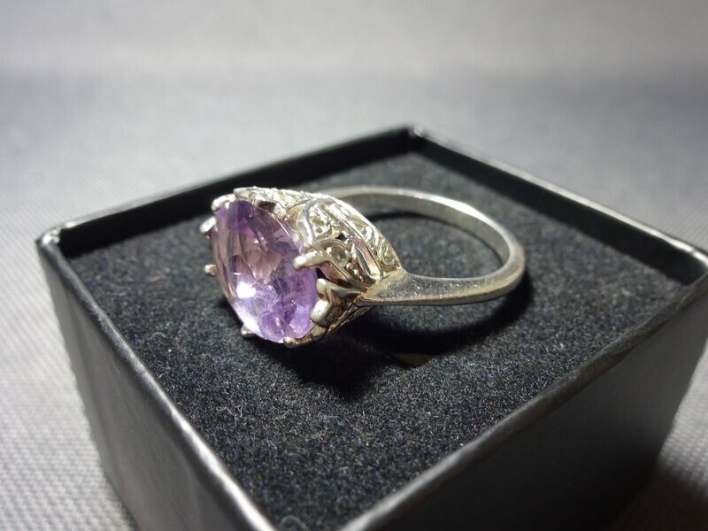 Silberring Lila Amethyst Weiße Steine Zirkonia Ring 925 Silber