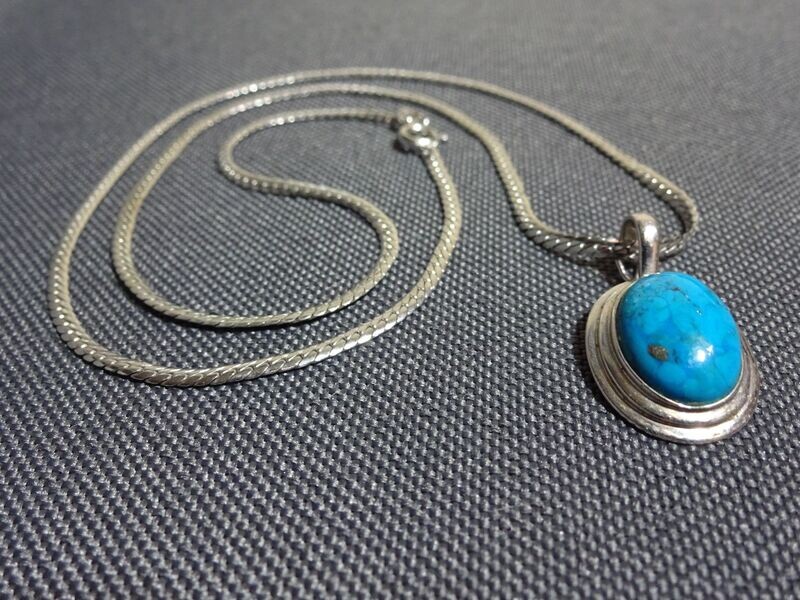 Silberkette Anhänger Lapislazuli Imitat Türkis Stein Halskette 925 Silber