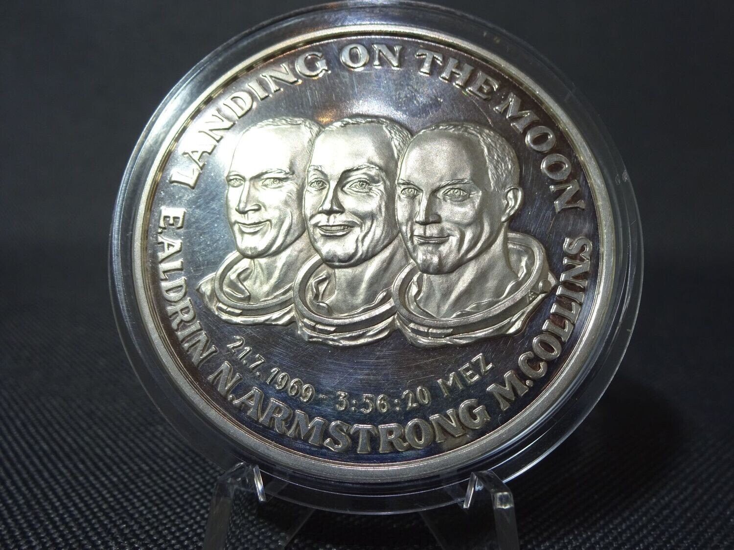 Silbermedaille USA 1969 NASA Mondlandung Apollo 11 Armstrong PP Proof Große Prägung