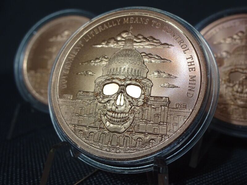 Medaille USA 2018 Skull Government Control The Mind Gehirnwäsche Capitol Silver Shield Kupfer 1 Oz Unze