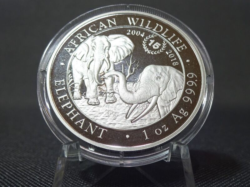 Silbermünze Somalia Elefant 2018 100 Shillings African Wildlife Jubiläum Matt 1 Oz Unze Silbermünze Somalia Elefant 2018 100 Shillings African Wildlife Jubiläum Matt 1 Oz Unze