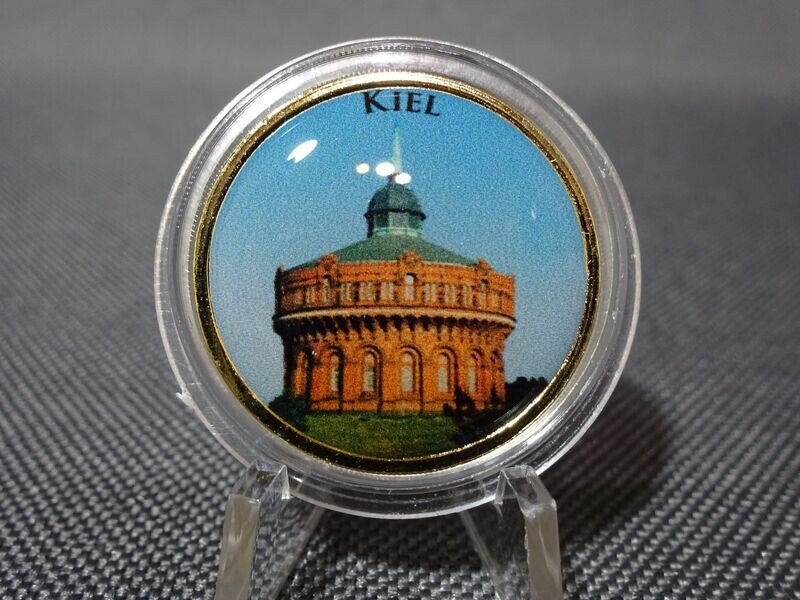Münze Deutschland 2 Euro Kiel Wasserturm Farbe Emaille Vergoldet