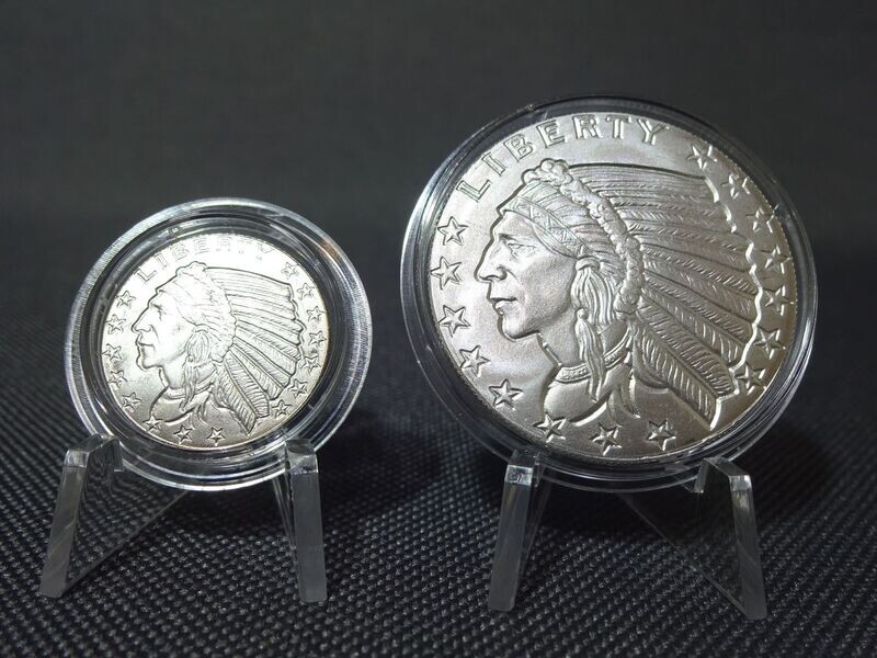 Silbermedaillen-Set USA Indianer Adler Incuse Indian Head Eagle 1/10 & 1/2 Oz Unze Silbermedaillen-Set USA Indianer Adler Incuse Indian Head Eagle 1/10 & 1/2 Oz Unze