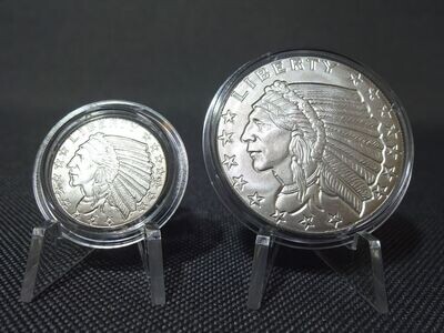 Silbermedaillen-Set USA Indianer Adler Incuse Indian Head Eagle 1/10 & 1/2 Oz Unze Silbermedaillen-Set USA Indianer Adler Incuse Indian Head Eagle 1/10 & 1/2 Oz Unze