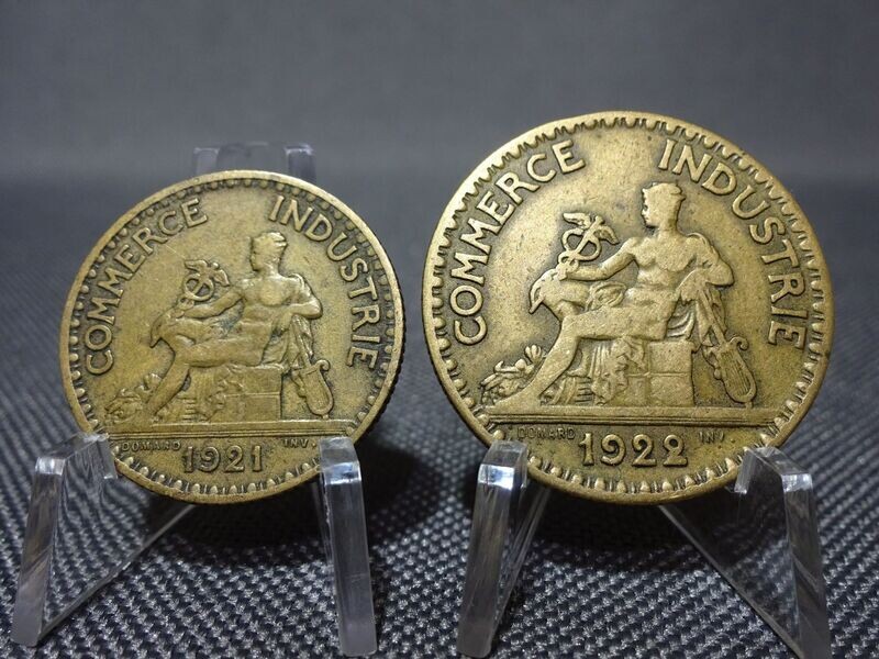 Münzen-Set Frankreich 1921 & 1922 1 Franc & 2 Francs Bon Pour