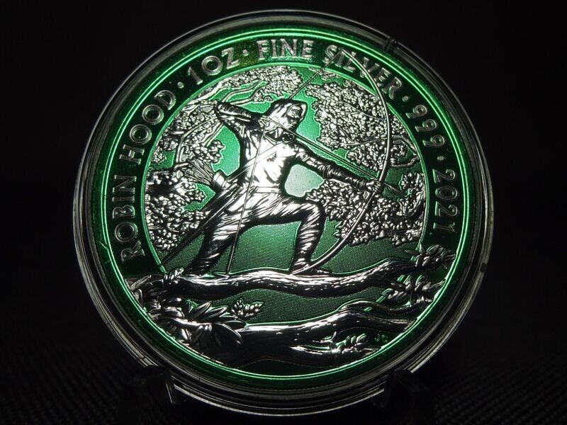 Silbermünze England 2021 2 Pounds Robin Hood Space Green Farbe 1 Oz Unze Silbermünze England 2021 2 Pounds Robin Hood Space Green Farbe 1 Oz Unze