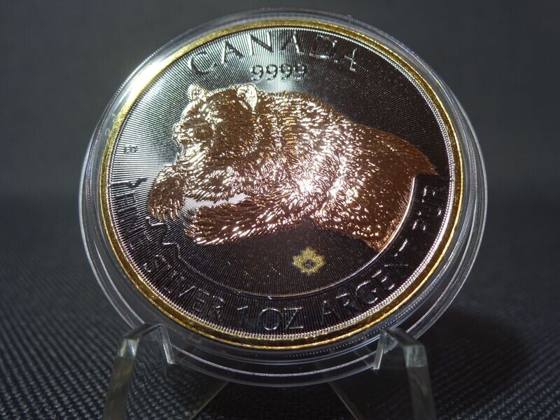 Silbermünze Kanada 2019 5 Dollars Golden Enigma Special Edition Predator Grizzly Bär Ruthenium Rotgold Gilded 1 Oz Unze Silbermünze Kanada 2019 5 Dollars Golden Enigma Special Edition Predator Grizzly Bär Ruthenium Rotgold Gilded 1 Oz Unze
