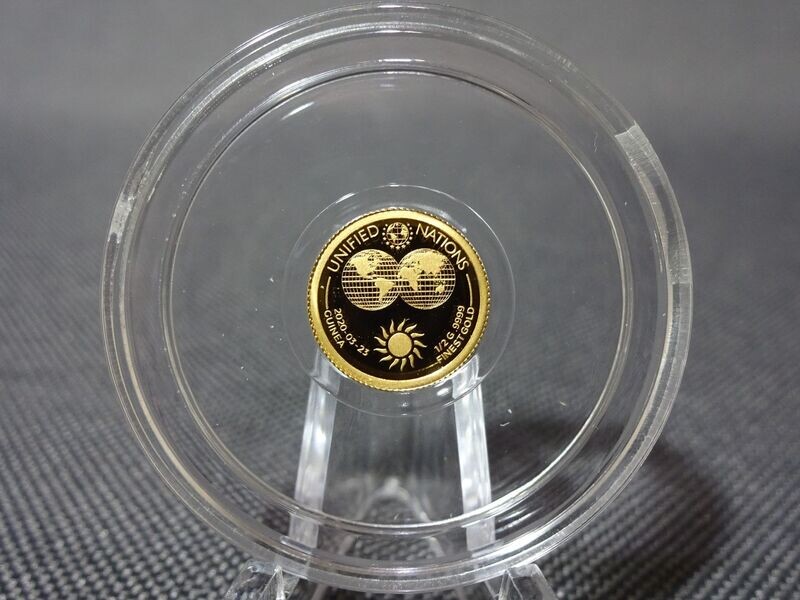 Goldmünze Guinea 2020 1000 Francs Unified Nations Weltkarte Sonne PP Proof 0,5 g