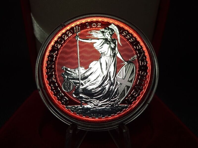 Silbermünze England Britannia 2022 2 Pounds Space Red Rot Farbe 1 Oz Unze Silbermünze England Britannia 2022 2 Pounds Space Red Rot Farbe 1 Oz Unze