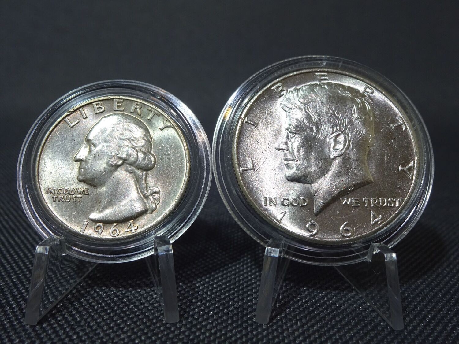 Silbermünzen-Set USA 1964 1/4 Quarter & 1/2 Half Dollar Kennedy Washington Liberty Eagle Silbermünzen-Set USA 1964 1/4 Quarter & 1/2 Half Dollar Kennedy Washington Liberty Eagle