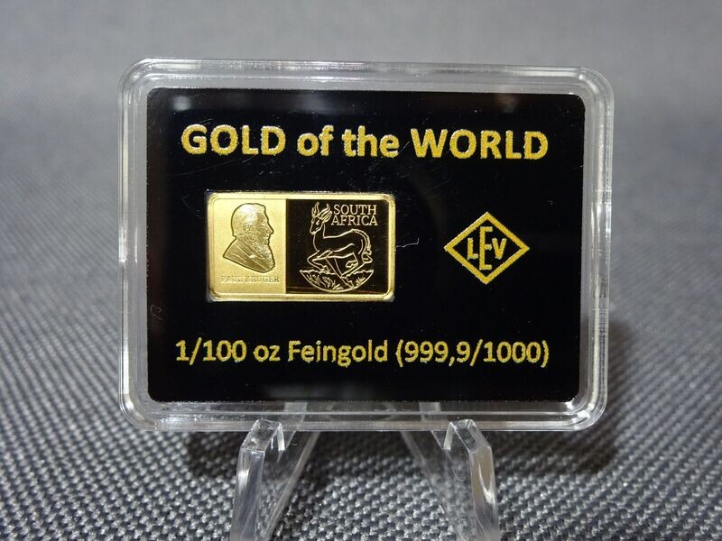 Goldbarren Südafrika Krügerrand Springbok Paul Kruger Gold Of The World 1/100 Oz Unze