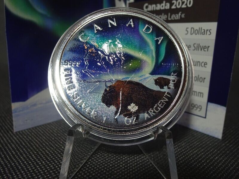 Silbermünze Kanada 2020 5 Dollars Maple Leaf Wood Buffalo Park 5th Polar Lights Lichter Farbe 1 Oz Unze Silbermünze Kanada 2020 5 Dollars Maple Leaf Wood Buffalo Park 5th Polar Lights Lichter Farbe 1 Oz Unze
