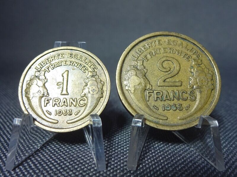 Münzen-Set Frankreich 1933 1 Franc & 2 Francs Franken