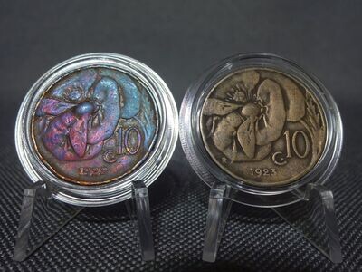 Münzen Set Italien 1922 & 1923 10 Centesimi Honigbiene Vittorio III. Patina