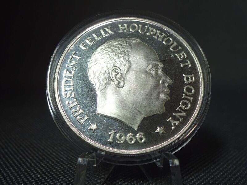 Silbermünze 1966 10 Francs Elfenbeinküste Präsident Felix Houphouet Boigny Proof