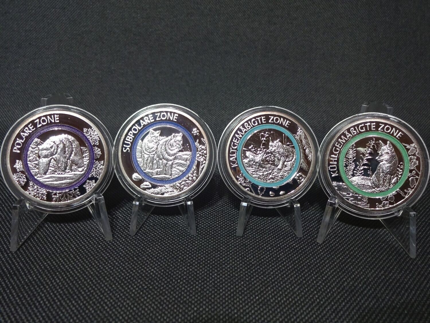 Medaillen Set 2017 Deutschland Planet Erde Klimazonen Subpolare Polare Zone Eisbär Wolf Luchs Fuchs Farbring