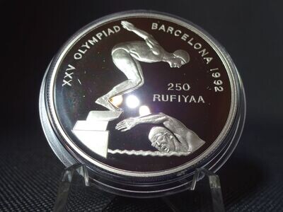 Silbermünze Malediven 1990 250 Rufiyaa Olympia 1992 Barcelona Schwimmstaffel PP Proof