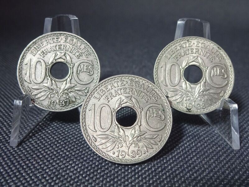 Münzen-Set Frankreich 1937 1938 1939 10 Centimes Fraternite