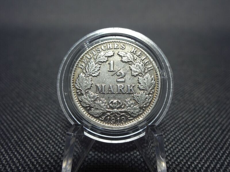 Silbermünze Deutsches Kaiserreich 1919 F 1/2 Mark Stuttgart Lichtenrader Fehlprägung