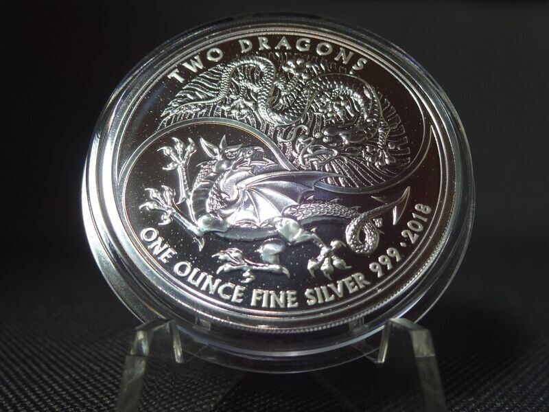 Silbermünze England 2018 2 Pounds Two Dragons Chinesischer Walisischer Drache 1 Oz Unze Silbermünze England 2018 2 Pounds Two Dragons Chinesischer Walisischer Drache 1 Oz Unze