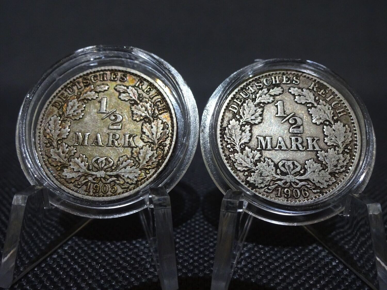 Silbermünzen Set Deutsches Kaiserreich 1905 & 1906 G 1/2 Mark Karlsruhe Patina