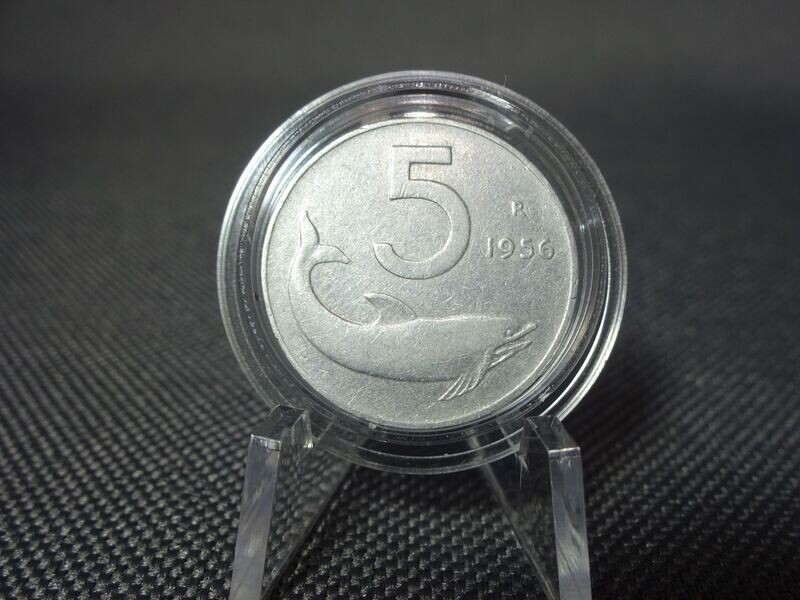 Münze Italien 1956 5 Lire Delfin Rarität SEHR SELTEN (2.) Münze Italien 1956 5 Lire Delfin Rarität SEHR SELTEN (2.)